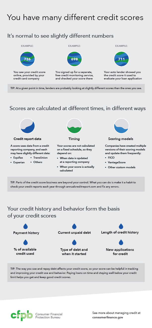 An infographic explaining why people have multiple credit scores 